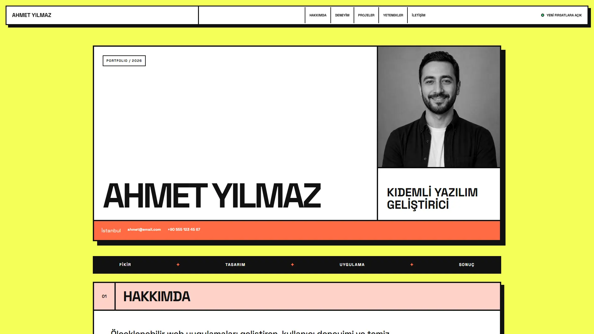 Neo Brutalist portfolyo önizlemesi